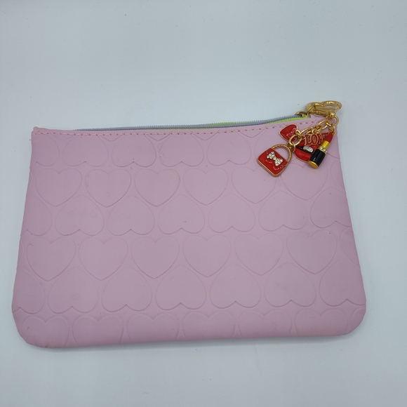 unbranded Handbags - Pink Heart Embossed Cosmetic Bag Makeup Pouch Red Charms Lipstick Purse Travel